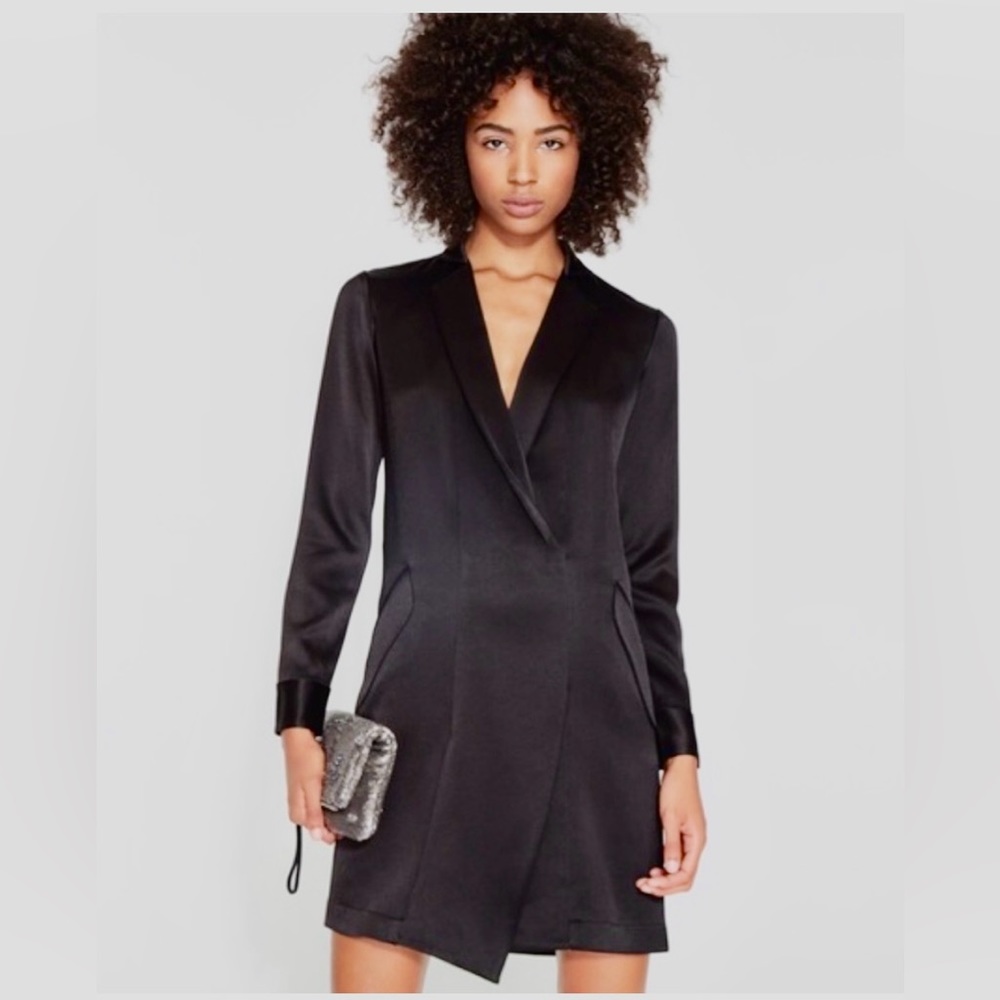 NWT New with tags Halston Heritage Black Satin Tuxedo Dress sooooo chic! Size 10
